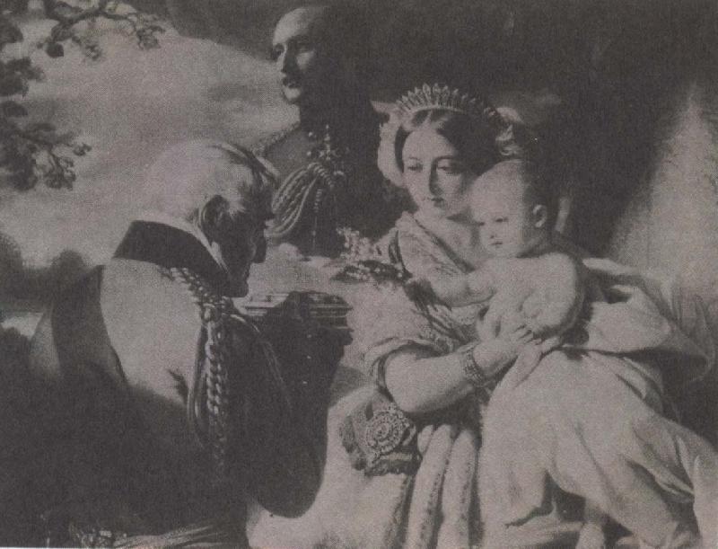 unknow artist drottning victoria och prins albert med sitt barn prins arthur 1851 Germany oil painting art